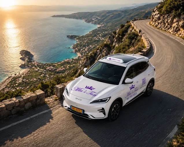 Mia's Taxi driving the Albanian riviera coastline